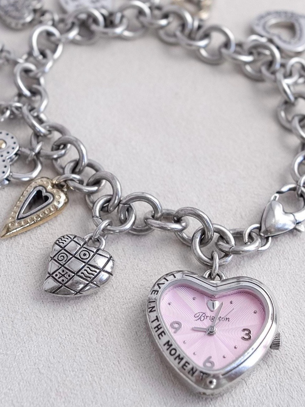 Brighton, power of pink heart charm watch bracelet, breast cancer awareness